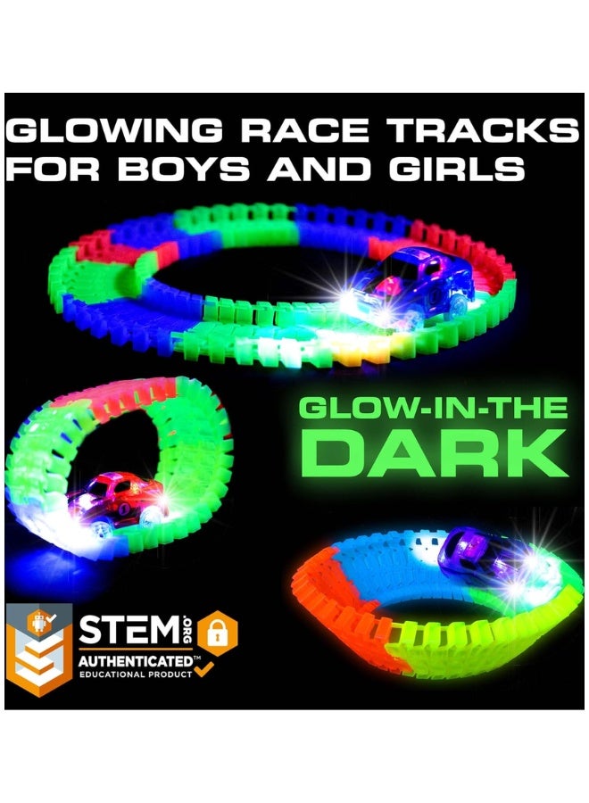 DAT Snap N Glow Trax Light Racer Set – Glow-in-the-Dark Flexible Race Track (360pcs) with 2 LED Cars, Bridges, Spiral Ramp, Lane Connectors, STEM Toy 3+  Key Features (Bullets) - Image 2